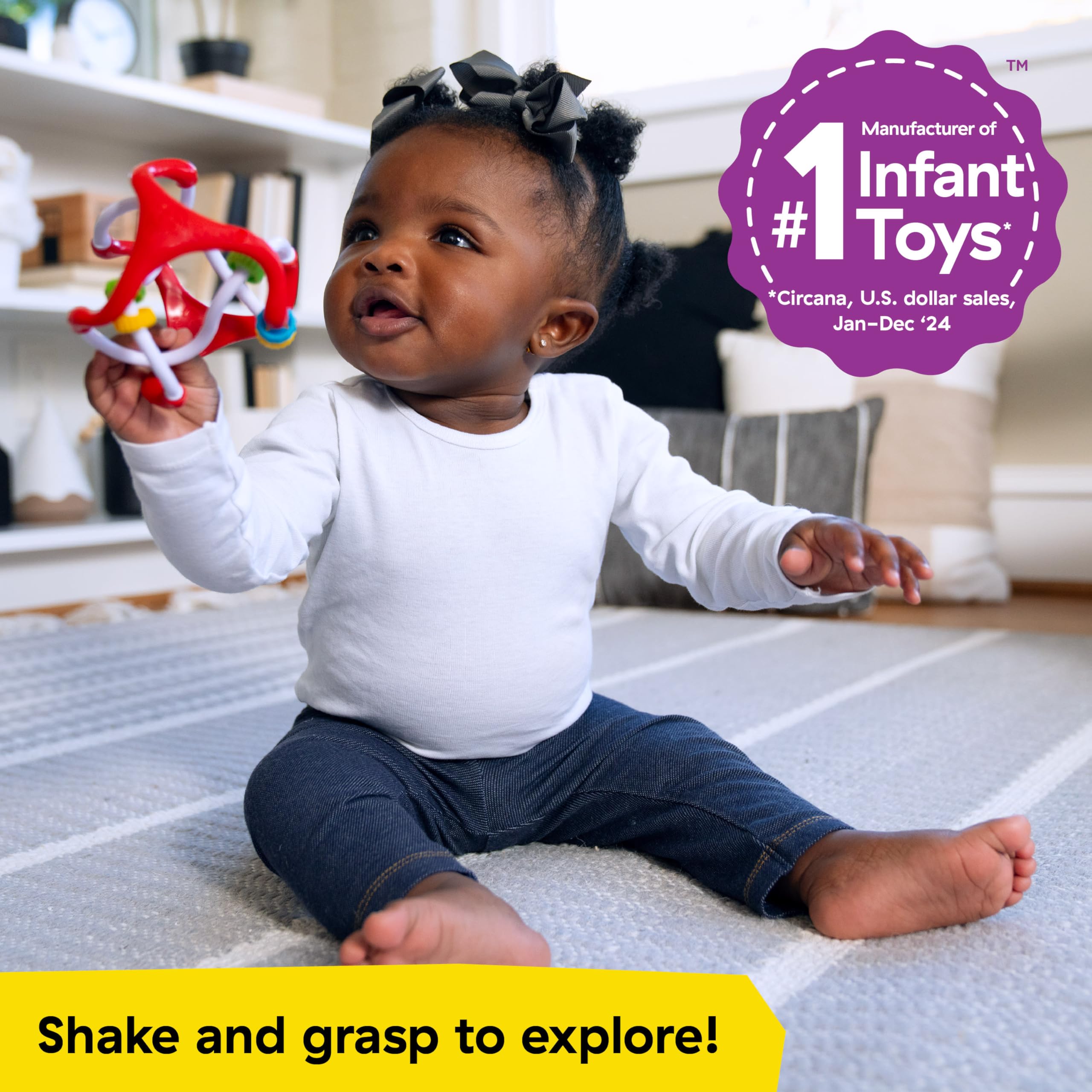 Baby Einstein Slide & Swirl Sensory Ball, Multisensory Baby Toy with Textured Beads, Rattle Sounds & Easy-Grip Design, Ages 3 Months+