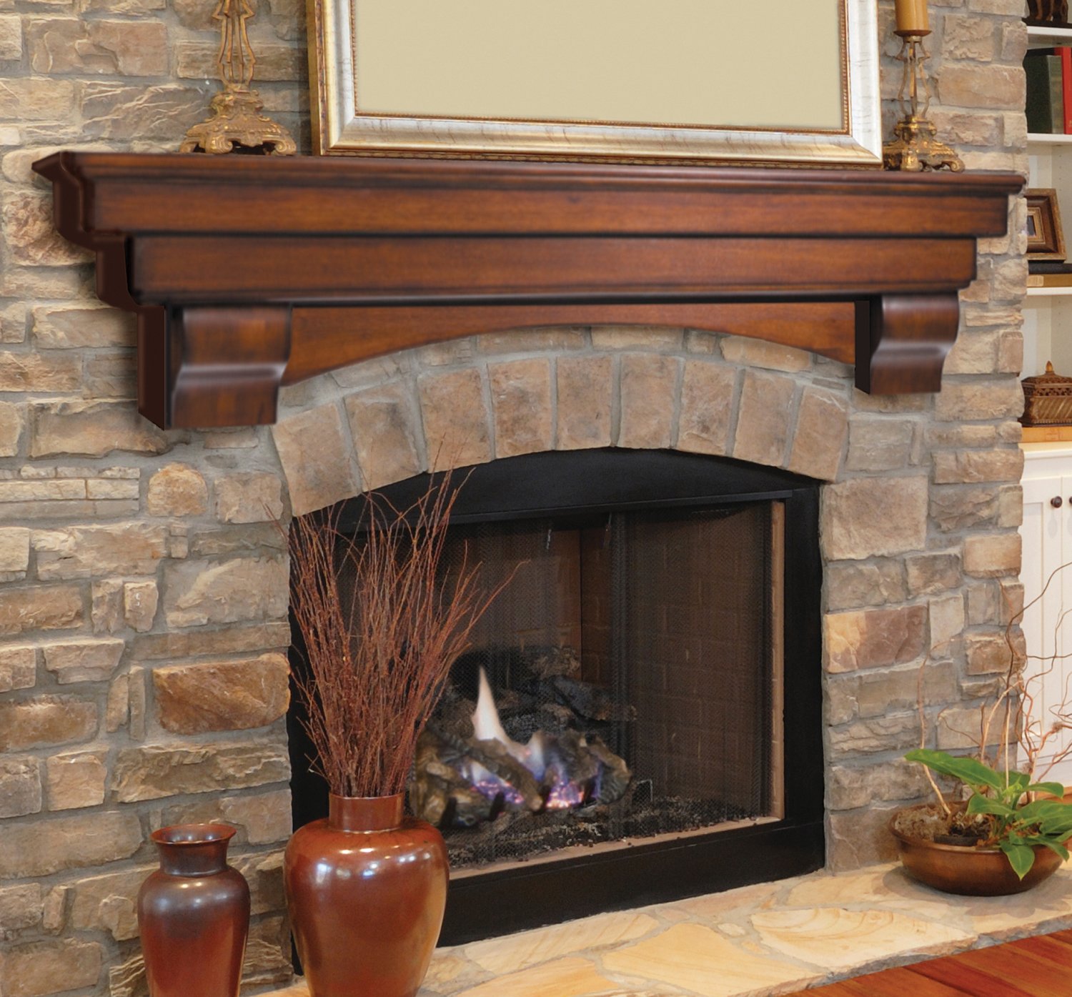 Pearl Mantels 495-72-70 Auburn Arched 72-Inch Wood Fireplace Mantel Shelf, Distressed Cherry