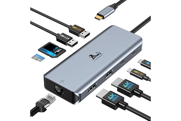 LIONWEI 9 in 1 Laptop Docking Station, Dual HDMI, 100W PD, USB C 3.0, Ethernet, Audio/Mic, USB C Hub for Dell/Surface/HP/Lenovo Laptops