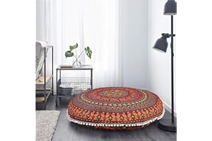 MY DREAM CARTS 32" Pouf Red Mandala Floor Pillow Cushion Seating Throw Hippie Boho Barmeri Multi-Color Animal Peacock Pair Camel Psychedelic Home Dorms Livingroom Bedroom Decorative 100% Cotton (Cover Only)