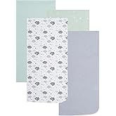 EVERYDAY KIDS 4 Pack of Soft Flannel Receiving Baby Blanket Set for Boys and Girls; Green/Gray Baby Swaddle Blankets for Newborn Baby Boy or Girl Nursery with Fluffy Clouds, Stars, Solid Prints