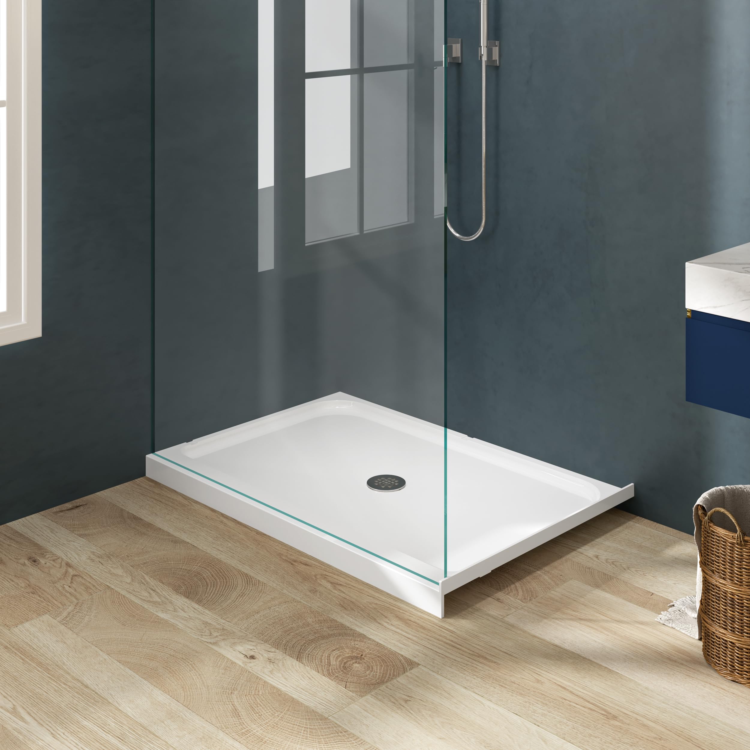 Photo 1 of FerdY White Acrylic Single-Threshold Shower Base with Center Drain, 48" x 32", White