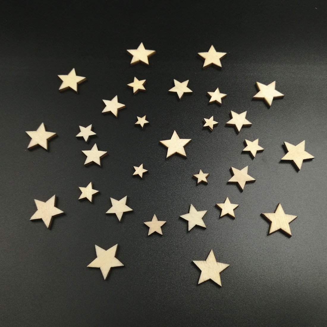 Namvo 200 Pieces Wooden Stars Blank Wood Star Slices Mixed Size Natural Wood Color Little Star Shaped Wooden Crafting Sewing Scarpbooking DIY Buttons — image 1