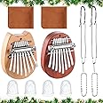 eBoot 10 Pieces 8 Keys Mini Piano Set Include Finger Thumb Piano with Lanyard Chain, Finger Protector and Cleaning Cloth Christmas Gift for Adults Beginners(Wood,Oval, Cat Shaped)