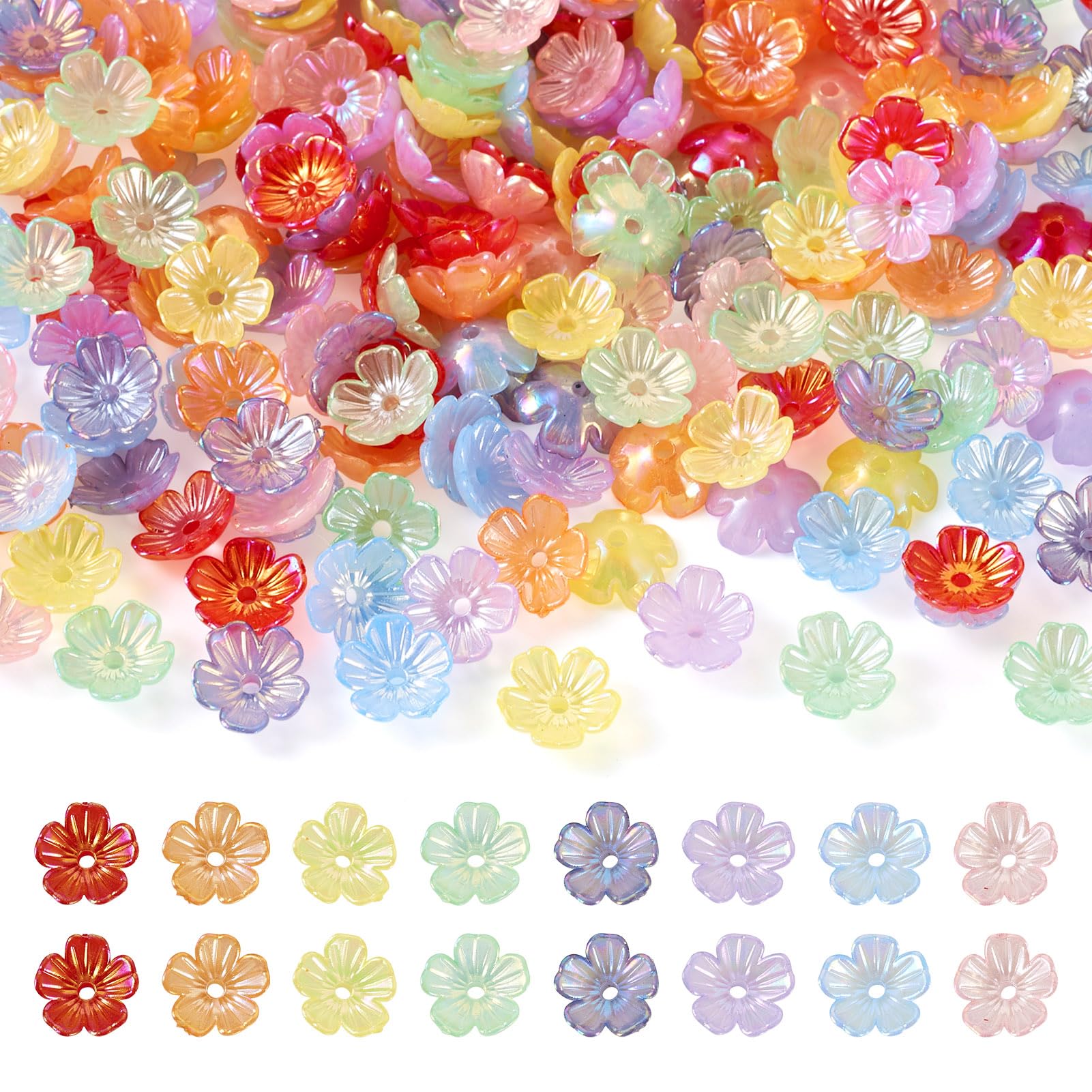 Bestewelry 280 pcs Acrylic Flower Bead Caps Floral End Caps Flower Bead Cone 5-Petal Blossom Loose Spacer Beads for DIY Bracelets Earrings Necklace Jewelry Making