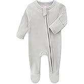 Jomixa Baby Footies with Mittens, Infant 2-Way Zip Organic Cotton Jumpsuit