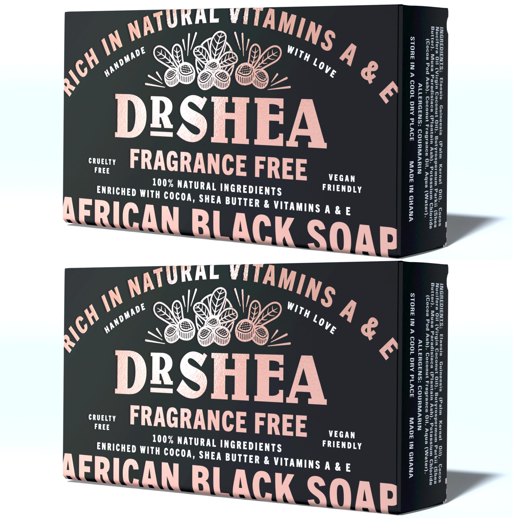 Organic African Black Soap 100g X2 - Body Wash & Hand Wash, Eczema, Dry Skin, Psoriasis, Scar Removal, Face Wash & Moisturiser, Authentic Raw from Ghana.