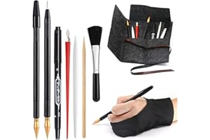 AP ARTSPER Scratch Art Tools, 9 Pcs Scratching Drawing Tools Set: Artist Glove, Tools Bag, Scratch Coloring Pens, Plastic and Wooden Stylus, Scraper, Repair Pen, Clean Brush for Adults & Kids Painting Paper