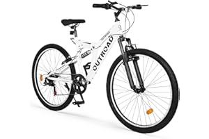 Max4out 26 inch Mountain Bike, Outdoor Hybrid Bikes,7-Speed/High-Carbon Steel/Dual Full Suspension, for Men Women Adult, MTB Bicycle with Suspension Fork,Sleek Colors(White)