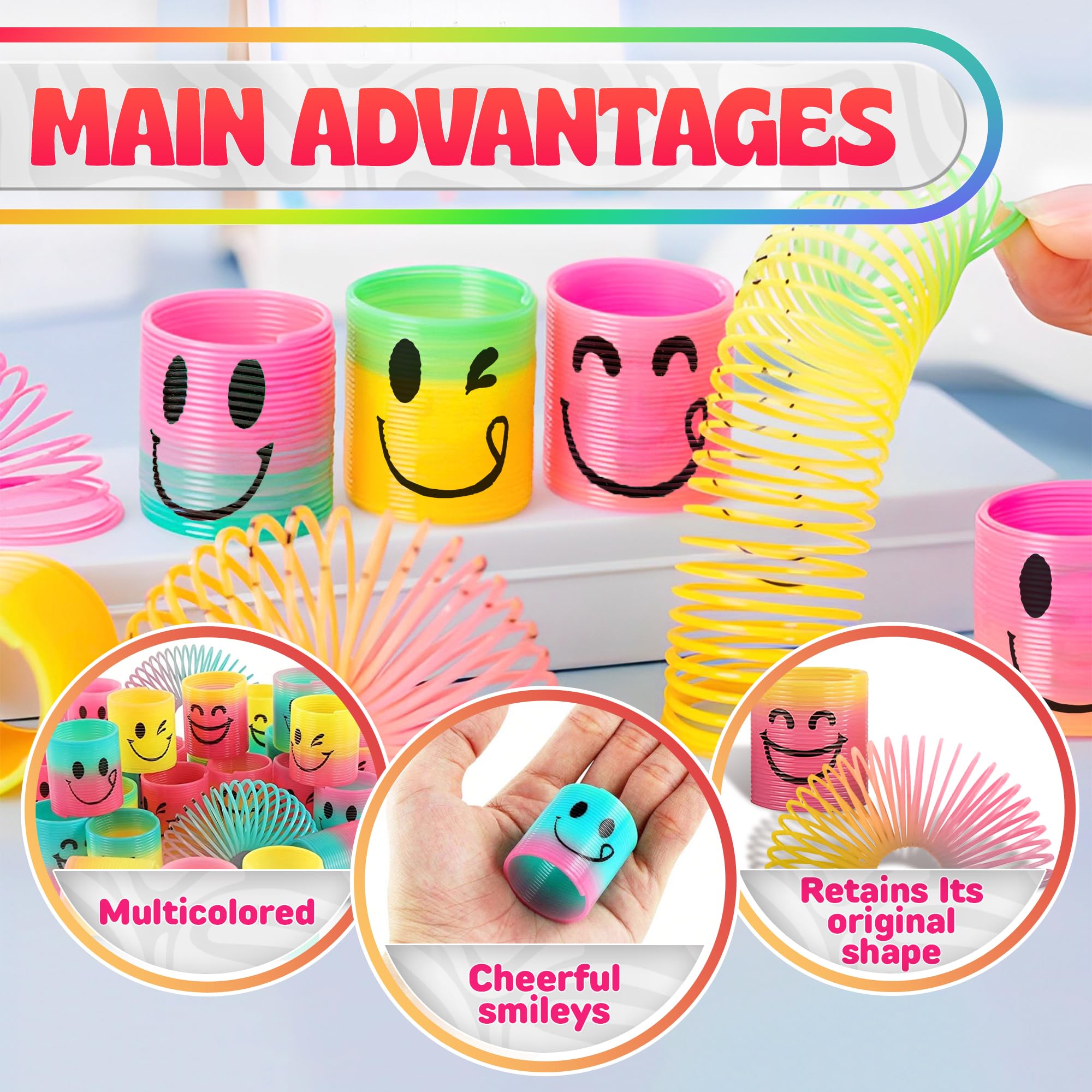 30 Pcs Flexible Mini Springs with Cheerful Faces - Rainbow Gradient Spring Toy Set for Sensory Stimulation, Finger-Size Birthday Party Goodie Bags Stuffers - Spring Toys for Halloween Party Supplies