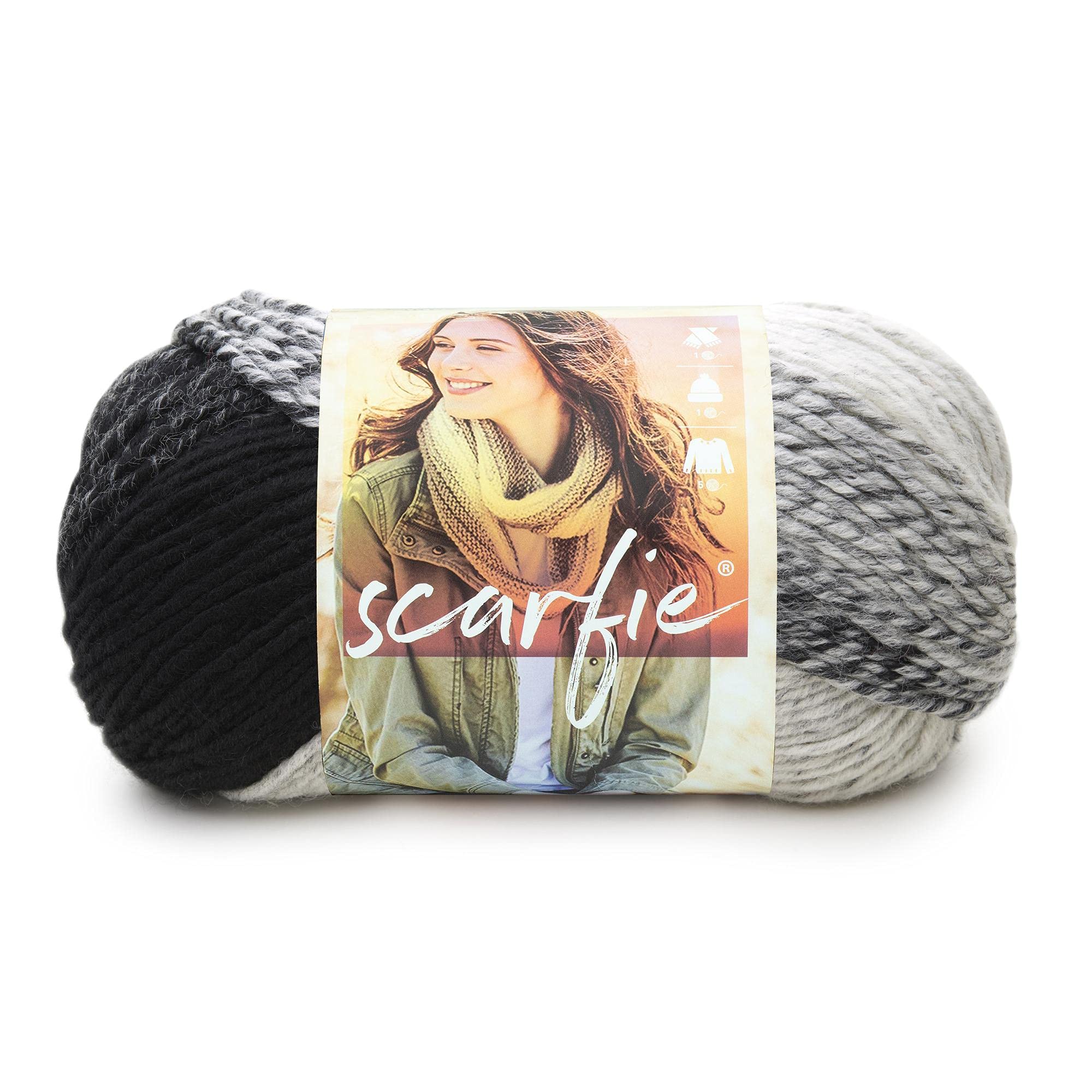 Lion Brand Yarn 78 Percent Acrylic 22 Percent Wool Scarfie Yarn, Cream/Black,23.59 x 12.79 x 13.43 cm — image 1
