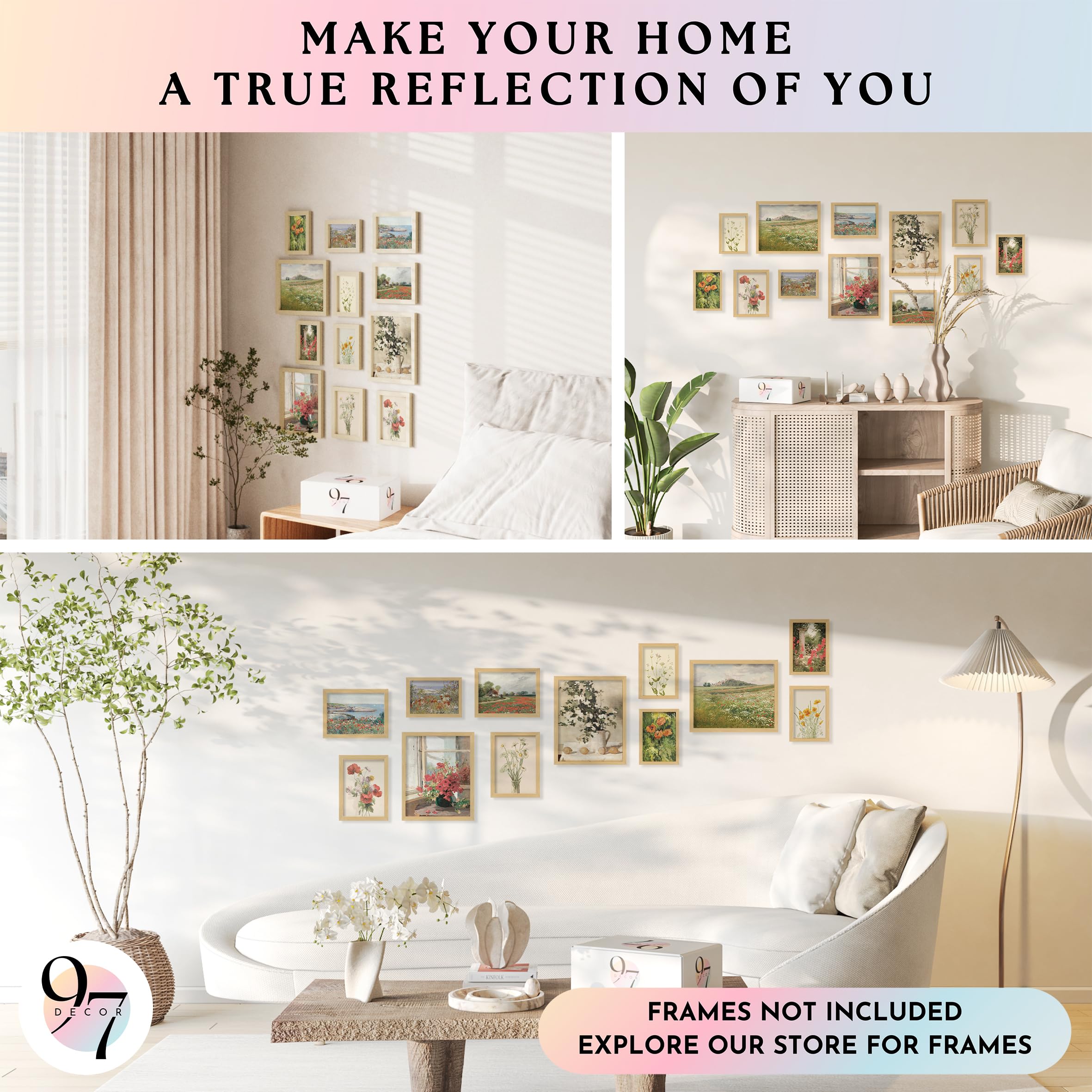 97 Decor Floral Wall Art - Vintage Floral Prints for Wall Decor, Flower Poster for Room Aesthetic Vintage Prints, French Garden Painting Spring Landscape Botanical Art Wildflower Decorations (8x10 Unframed)