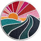 PatchClub Wave and Sun, Aesthetic Colorful Ocean Patch, 3 inches - Fully Embroidered Cool Iron On/Sew On Patches