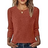 NORACORA Womens 3/4 Sleeve Sweater Tops Round Neck Tunic Blouses Dressy Pullover T Shirts for Business Casual Work