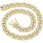 JUNVirtuous Cuban Link Chain Mens Iced Out Miami Cuban Necklace Silver/Gold Bling Diamond Hip Hop Jewelry for Women