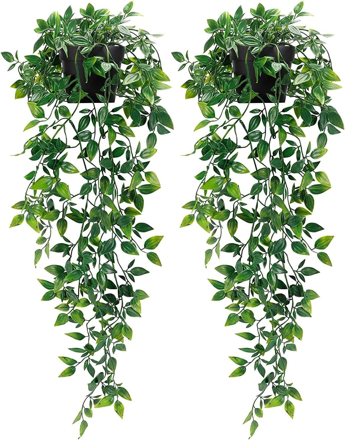 ARIATI FEJKA Pack of 2 Artificial Green Hanging Potted Trailing Plant for Indoor and Outdoor Use - Fake Potted Plants Shelf Wall Decor — image 1