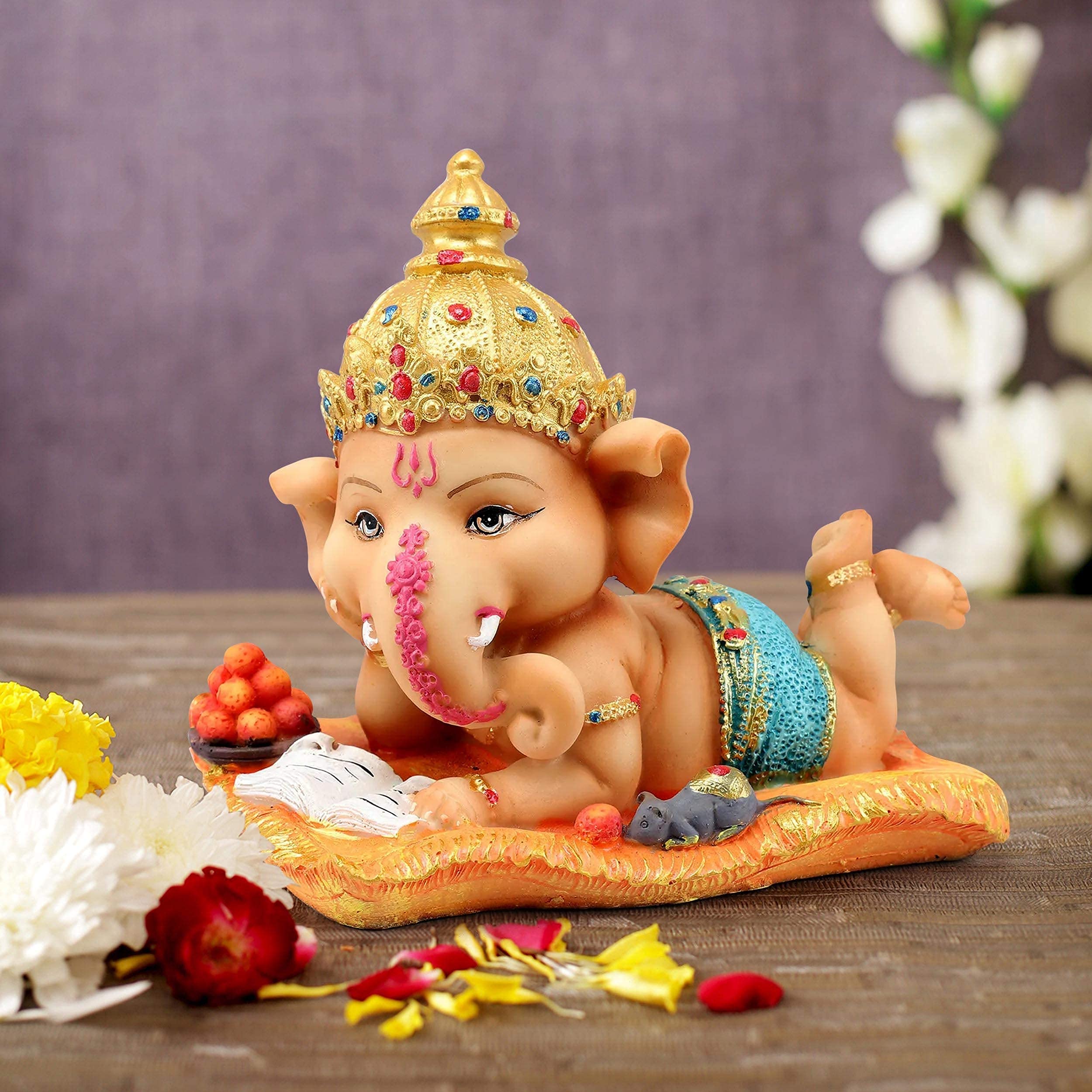TIED RIBBONS Ganesh Idol for Home | Resin, 5 inch | Ganesha Statues for Return Gifts, Indian Decor, Office, Desk | Hindu Elephant God Statue | Pongal Decorations | Ganesh Buddha Figurine
