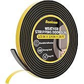 26Ft Weather Stripping Door Seal - 1/2" x 1/4" Door Seal Strip for Door Frame, High Density Foam Insulation Tape, Self Adhesive Soundproof Gap Filler for Doors, Windows, Sliding Door and AC Units