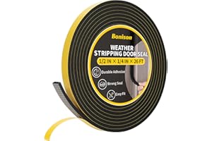 BONISON 26Ft Weather Stripping Door Seal - 1/2" x 1/4" Door Seal Strip for Door Frame, High Density Foam Insulation Tape, Self Adhesive Soundproof Gap Filler for Doors, Windows, Sliding Door and AC Units