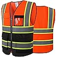 ASIPHITU Reflective High Visibility Safety Vest for Men Women with Pockets Zipper Front Meets ANSI/ISEA Standards