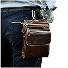 Le'aokuu Mens Genuine Leather Coffee Fanny Small Messenger Shoulder Satchel Waist Bag Pack