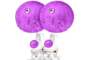 Sumind 2 Pieces Roller Skate Pom Poms with Bells for Women Girls Princess Fluffy Tie on Fuzzy Pompom Puff Balls for Quad Roller Skate Accessories(10 cm,Purple)