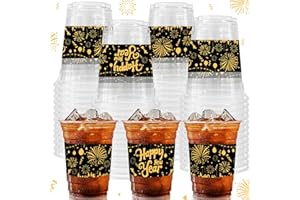 CIEOVO 50 Count 2026 Happy New Years Party Cups, 12 oz Disposable Clear Plastic Party Cups for New Years Eve Drinkware Beverage Ice Cream Snacks Party Supplies