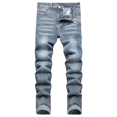 JUNBAOSS Blue Jeans for Men, Men's Slim-Fit Casual Stretch Jean