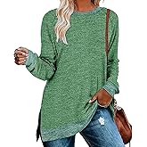 WELINCO Womens Crewneck Pullovers Color Block Long Sleeve Side Split Tunic Tops