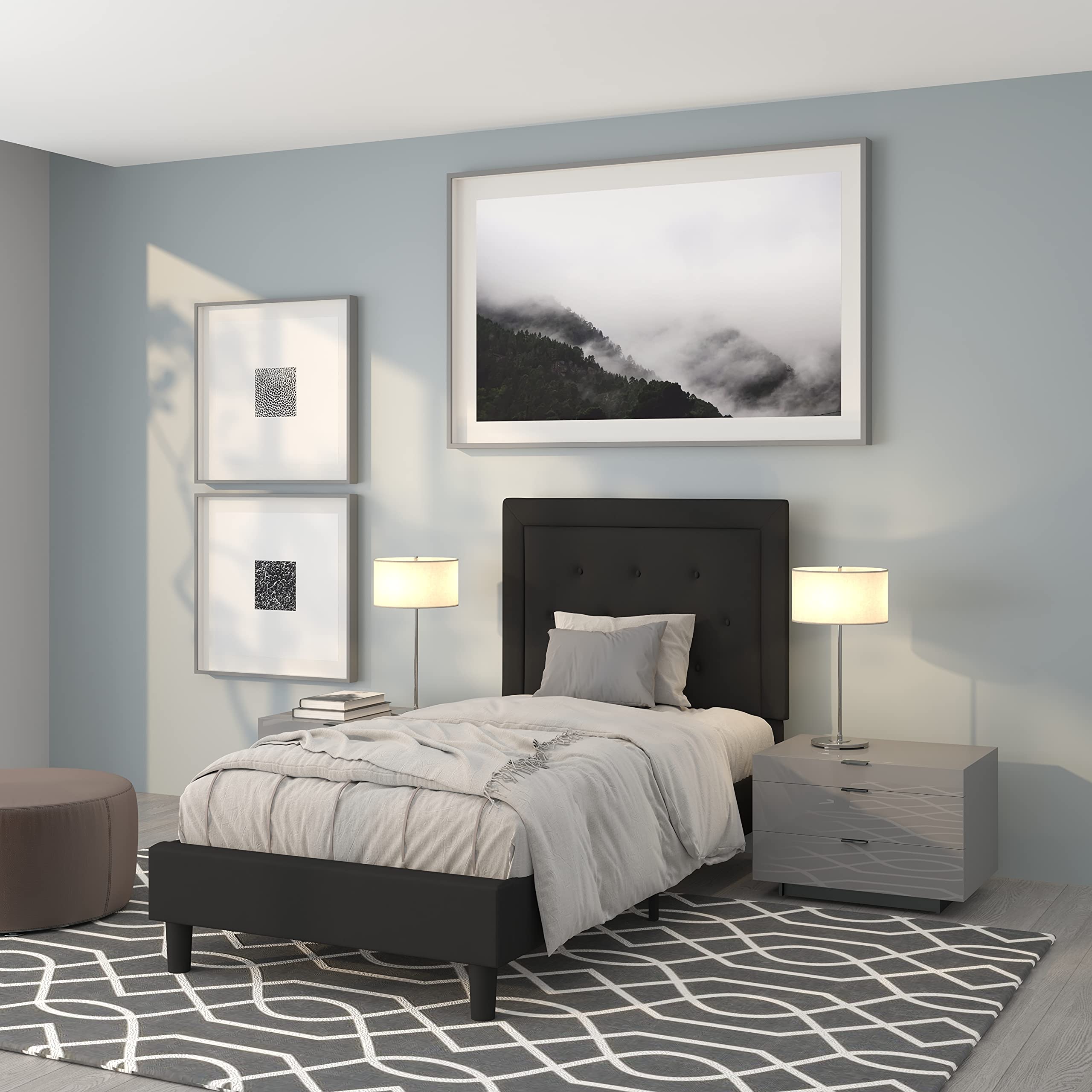 Flash Furniture Roxbury Twin Size Tufted Upholstered Platform Bed in Black Fabric Image