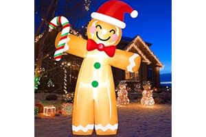 MICOCAH 8FT Tall Giant Gingerbread Inflatable Christmas Decorations Outdoor Candy Cane, Built-in LED Lights Funny Ginger Bread Blow Up Outside Decoration for Xmas Holiday Indoor Party Yard Lawn Garden Decor
