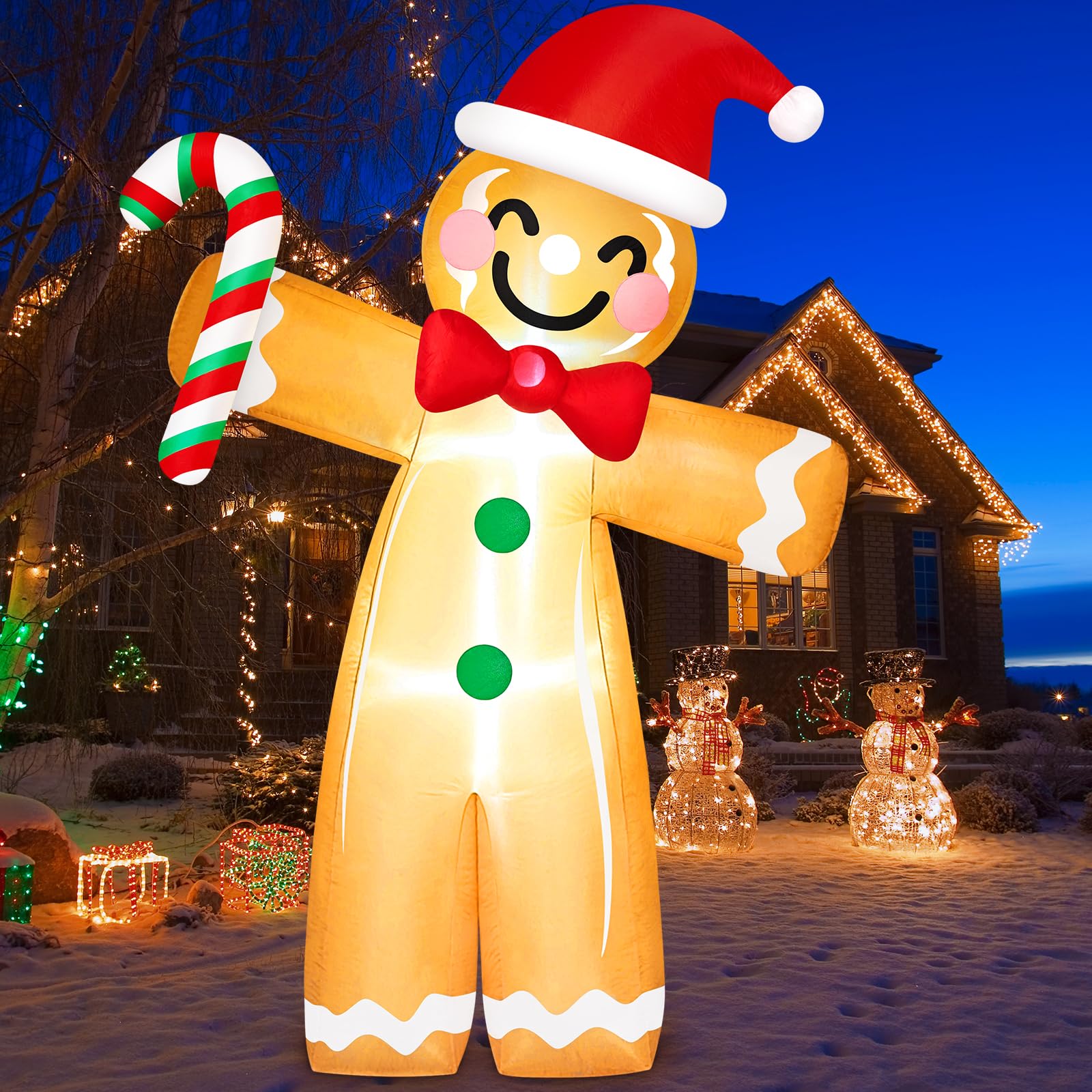 Photo 1 of 8FT Tall Giant Gingerbread Inflatable Christmas Decorations Outdoor Candy Cane, Built-in LED Lights Funny Ginger Bread Blow Up Outside Decoration for Xmas Holiday Indoor Party Yard Lawn Garden Decor