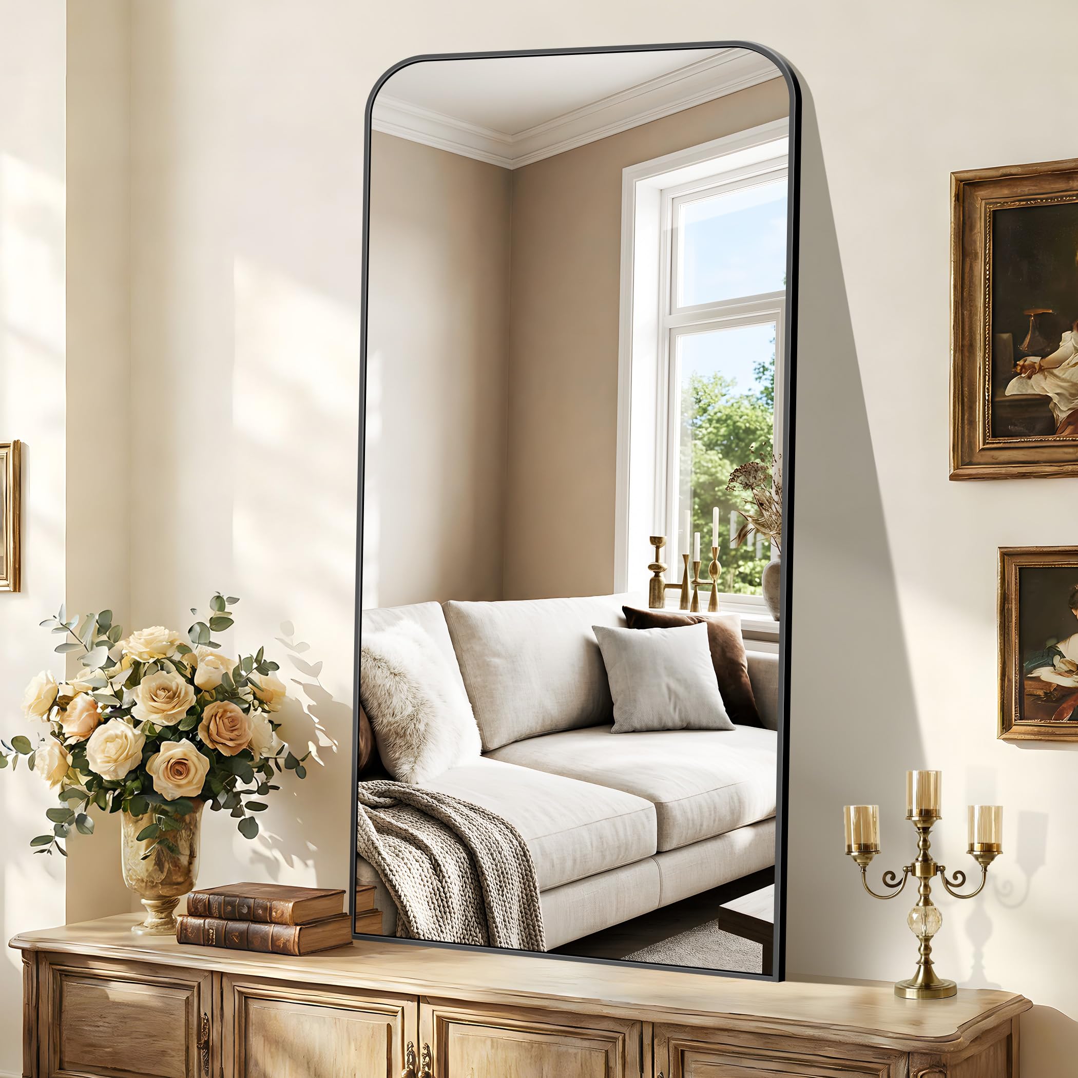 Photo 1 of COFENY Bathroom Mirror, 30x60 inch Black Rectangle Wall Mounted Mirror with Thin Frame, Large Bathroom Vanity Mirrors for Over Sink, Entryway, Living Room, Bedroom