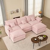 GOSUHI 108" U-Shaped Modular Cloud Couch, Deep Seat, Chenille Pink | Cloud Comfort, Couches for Living Room, Removable &amp; Machine-Washable Covers, Movable Ottoman, Modular Sectional Sofa