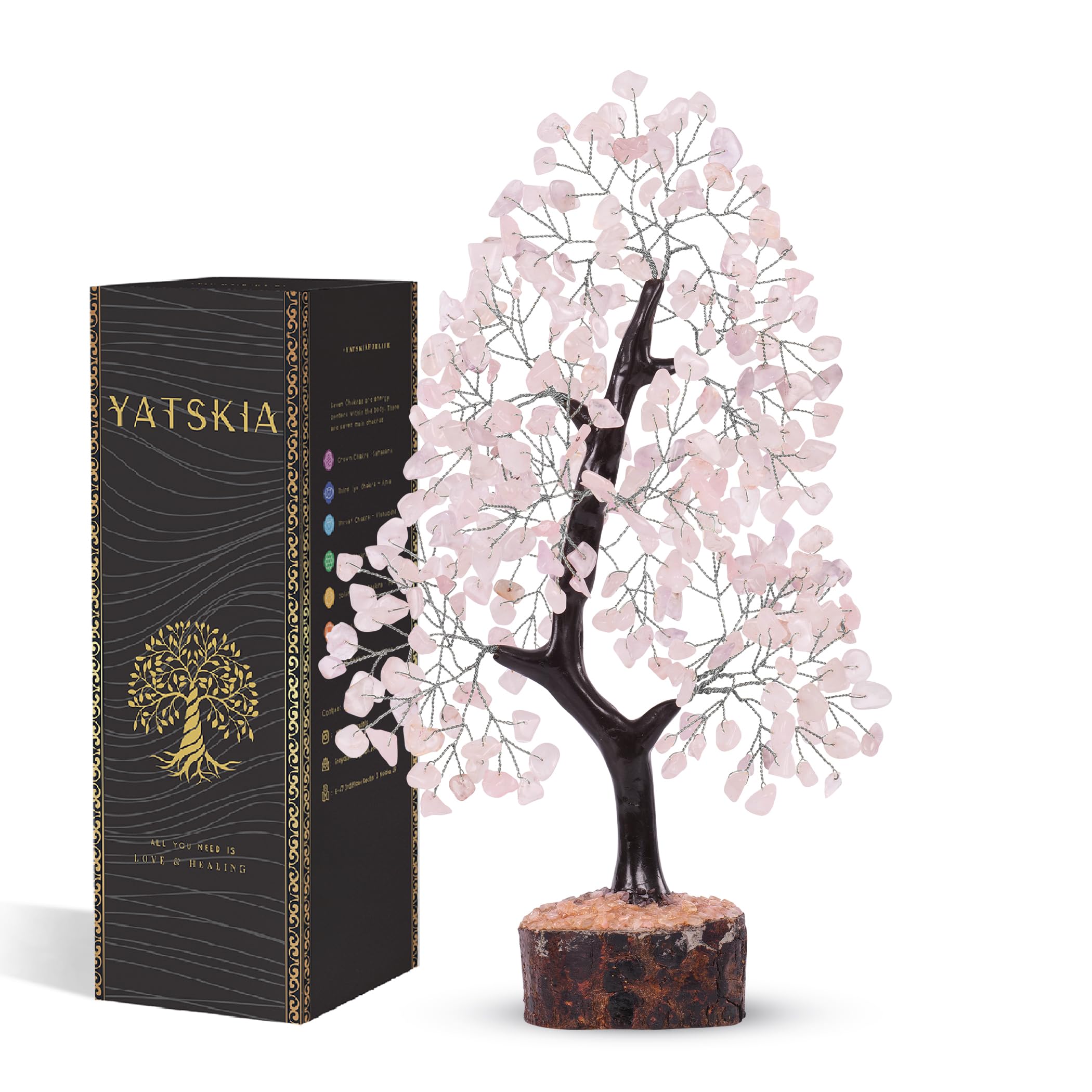 YATSKIA Rose Quartz Tree, Crystal Tree of Life, Healing Crystal Gifts, Pink Home Decor, Cute Room Decor, Crystals Gifts for Women