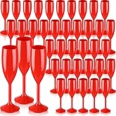 Domensi 40 Pcs Valentine's Day Red Champagne Flutes Bulk 6 oz Acrylic Wine Glasses Toasting Goblet Unbreakable Plastic High Stem Champagne Cups for Wedding Birthday Party