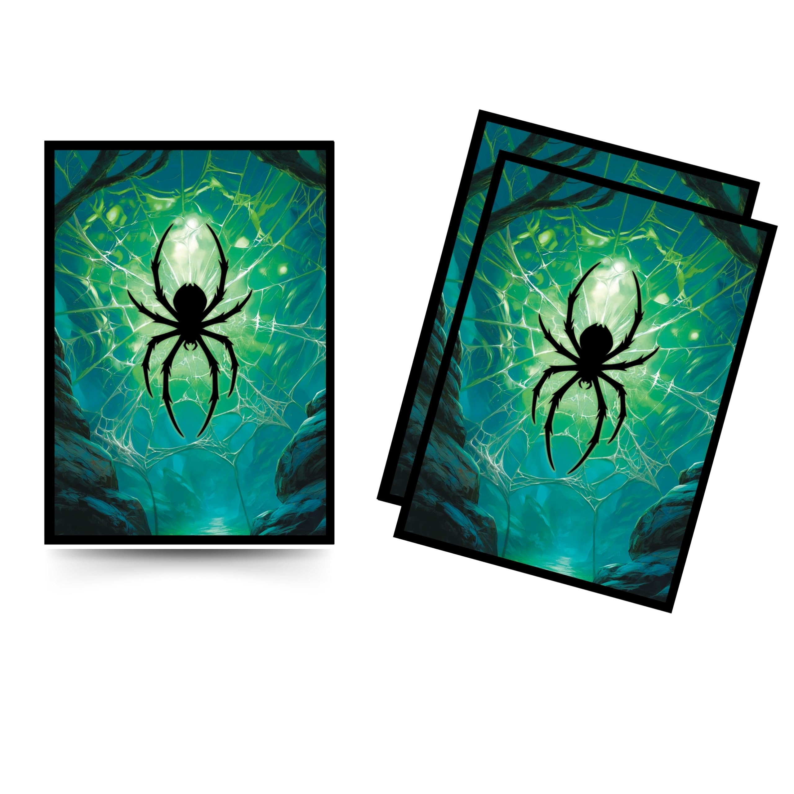 Trading Card Sleeves – 100 Count – Glossy Art Back & Clear Front (66 x 92 mm) – Fits Standard Cards, MTG, Sports & Collector Decks - Emerald Web