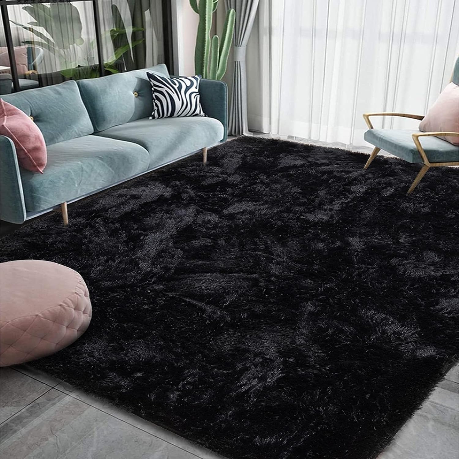 Rugs, Pads & Protectors - HOMORE Luxury Fluffy Area Rug Modern Shag Rugs for Bedroom Living Room, 5x8 Feet Super Soft and Comfy Carpet, Cute Carpets for Kids Nursery Girls Home, Black