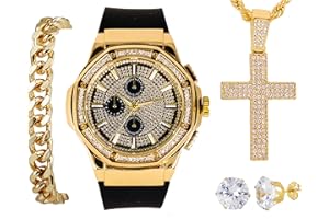 Techno Pave Men's Iced Out Oversized Watch & Cross Necklace Set