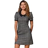 Allegra K Peter Pan Collar Dresses for Women's Plaid Puff Short Sleeve Mini Tweed Dress