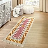 Lukinbox Boho Bathroom Runner Rugs with Fringes, 2x6 Sun Washable Hallway Runner Rug, Extra Long Soft Non-Slip Orange Rainbow Area Rug for Kitchen Laundry Room Entryway
