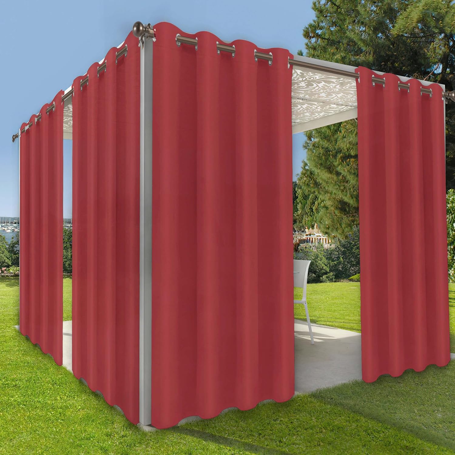Outdoor Curtains - OutdoorLines Waterproof Indoor Outdoor Curtain for Patio–Privacy Sun Blocking Grommet Curtain Panel Weatherproof, UV Resistant Curtains for Gazebo, Front Porch, Pergola Burgundy 52W x 84L Inch 1 Panel
