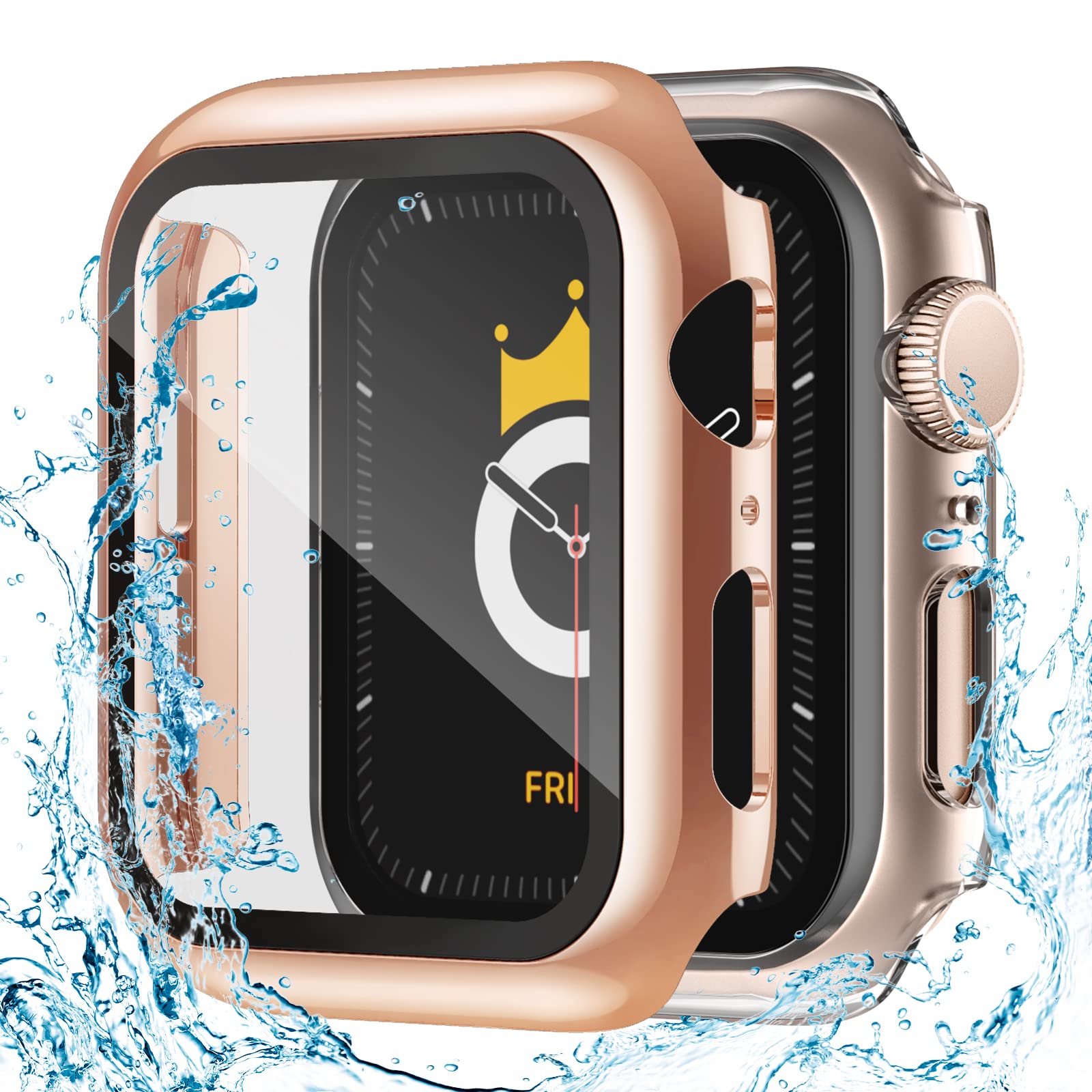 Adepoy 2 Pack Waterproof Apple Watch Screen Protector 44mm, Hard Protective Cases Guard Bumper Ultra Thin Full Coverage Compatible for iWatch SE 6 5 4 44mm