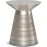 SIMPLIHOME Sheridan 18" Wide Round Metal Table in Antique Silver | Industrial round side table with sculptural design; assembled accent table or end table for living room or office use.
