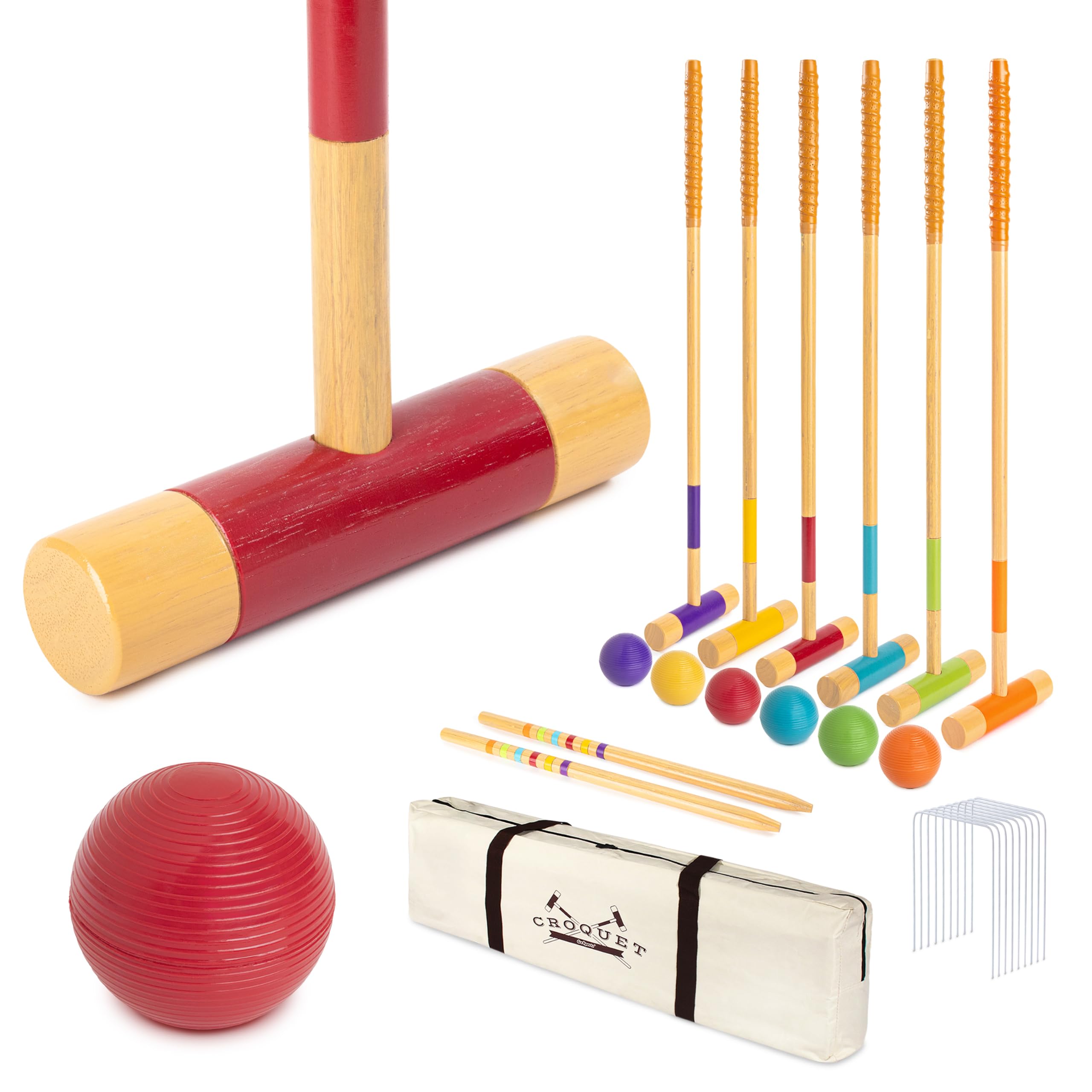 GoSports Juego de croquet para seis jugadores para adultos - Diseño moderno de madera - Elija Deluxe (35) o Estándar (28)