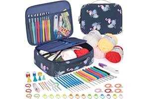 GMAK 59 PCS Crochet Kit for Beginners Adults, Crocheting Sets Include Yarn, Hooks and Tools, Portable Crochet Starter Kit for Making Variety Projects Crocheting Supplies, Navy Flamingo