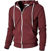 Ohoo Mens Slim Fit Waffle Knit Cotton 100% Zip Up Hoodies Lightweight Casual Long Sleeve with Kanga Pocket