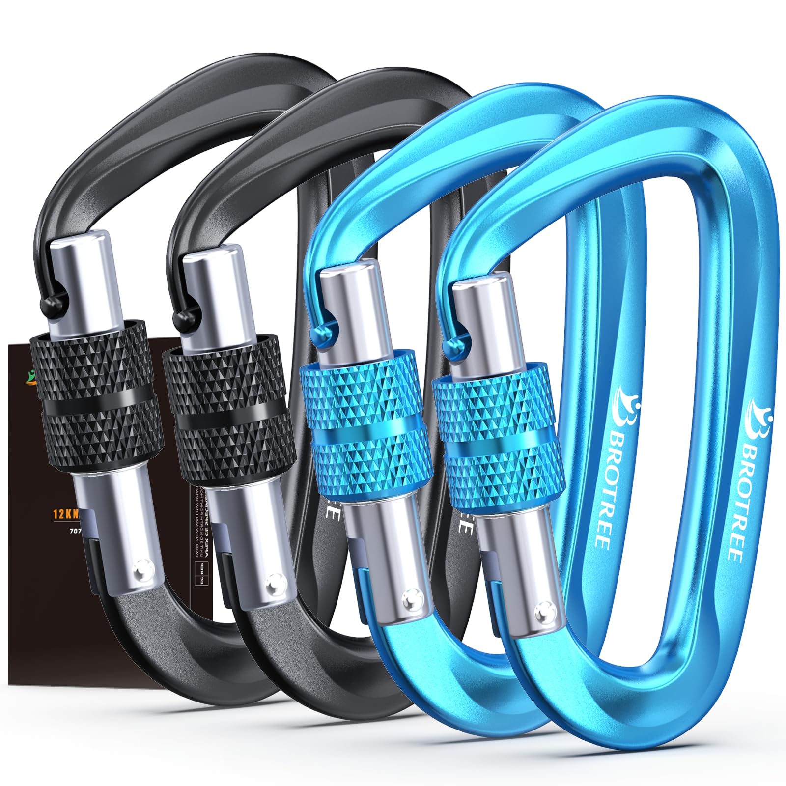 BROTREE Locking Carabiner Clips 12KN (1200 kg) Heavy Duty Carabiners for Hammock, Camping, Hiking, Backpack and More (2 or 4 Packs)