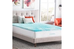 Linenspa Convoluted Gel Memory Foam, 2 Inch, Promotes Airflow, Relieves Pressure Points, Evenly Disperses Body Weight Mattress Topper, Twin XL, Blue Swirl