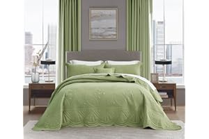 DaisyHuang Oversized Bedspread - Queen Size Bedding Cover - Modern & Contemporary Coverlet Set, Real Stitching, Reversible, Lightweight, 4 Piece, Sage Green